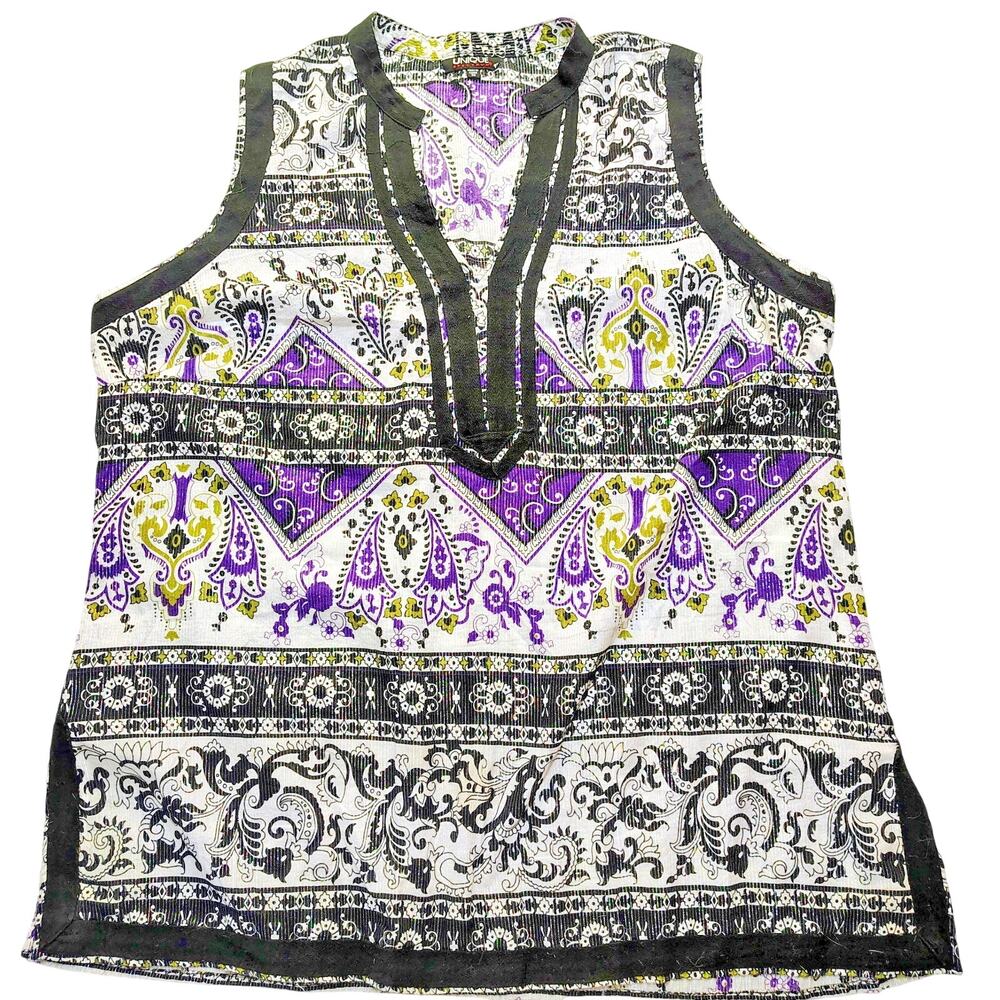 Unique Women Shirt Plus 3X Silver Black Purple Side Zip Paisley V-neck
